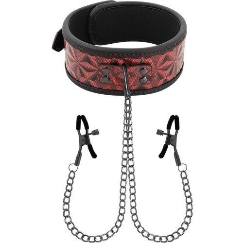 Begme Red Edition Collar with Nipple Clamps - Exciting Bondage