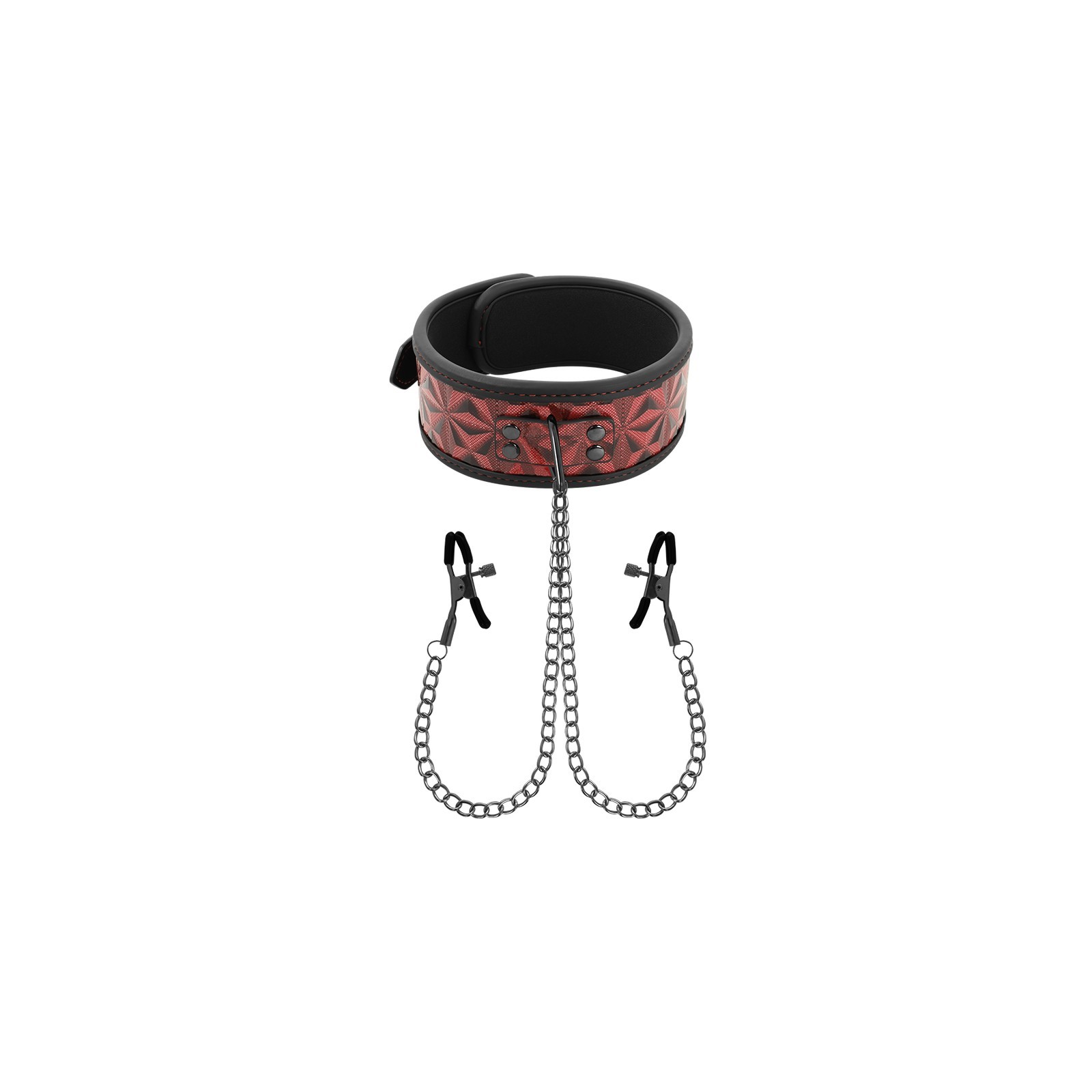 Begme Red Edition Collar with Nipple Clamps - Exciting Bondage