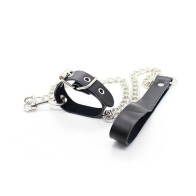 Fetish Leather Penis Collar with Chain for BDSM