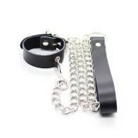 Fetish Leather Penis Collar with Chain for BDSM