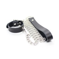 Fetish Leather Penis Collar with Chain for BDSM