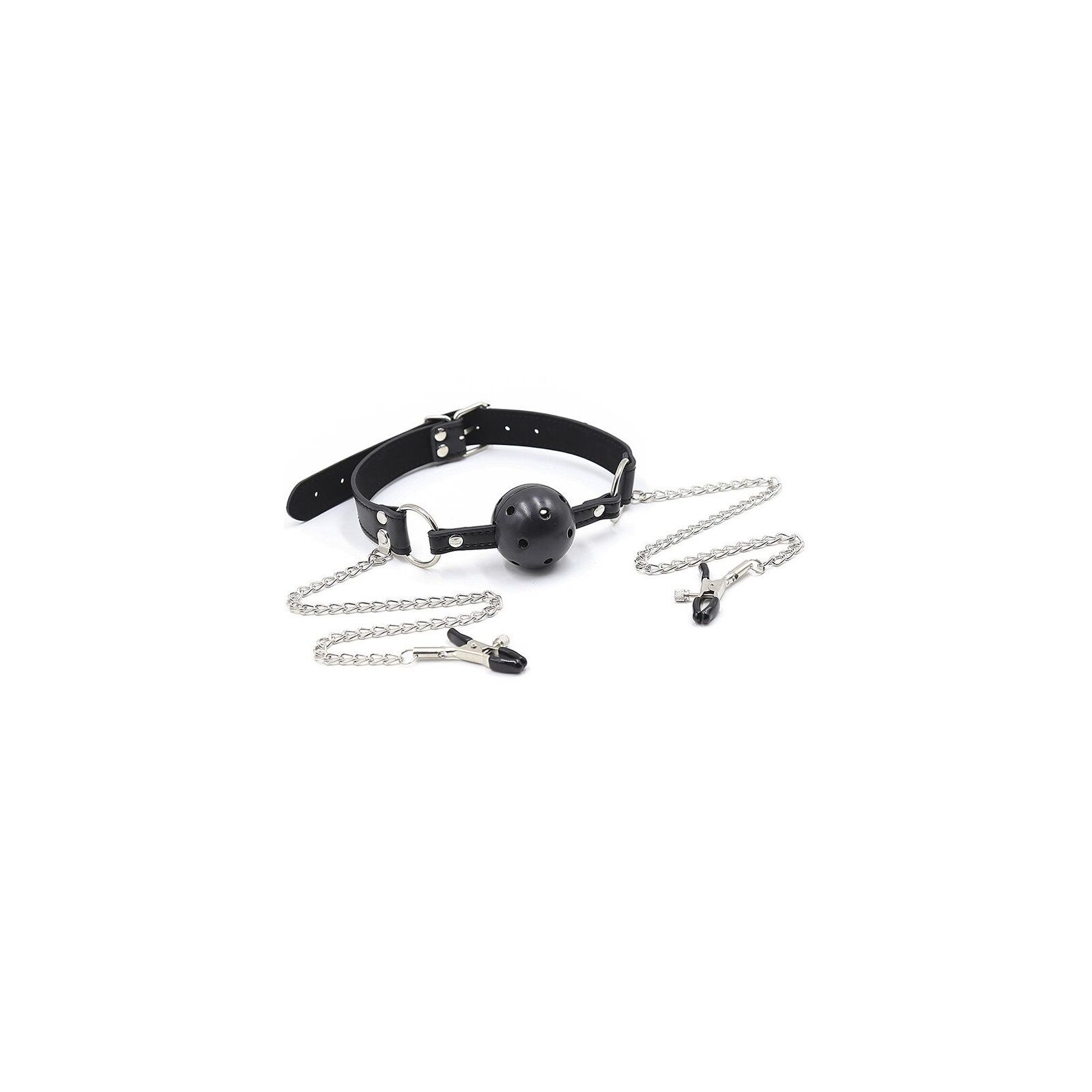 Ball Gag with Air Holes and Nipple Clamps