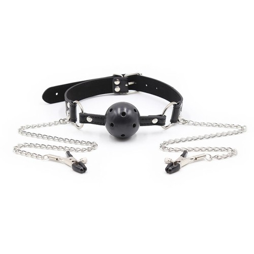 Ball Gag with Air Holes and Nipple Clamps