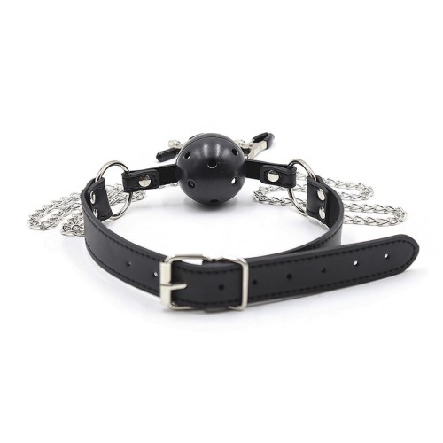 Ball Gag with Air Holes and Nipple Clamps