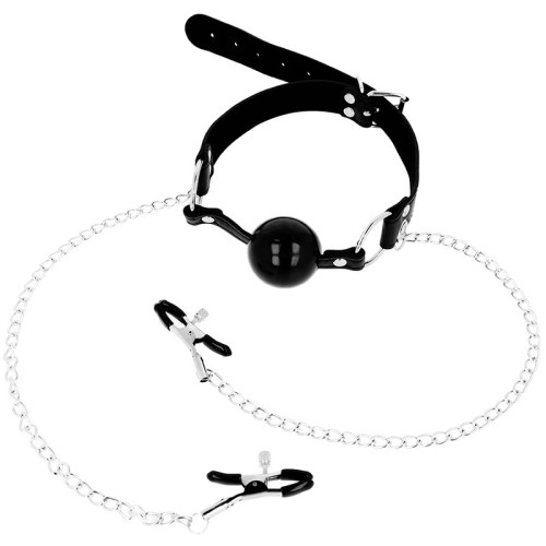 Ball Gag with Nipple Clamps - BDSM Accessories