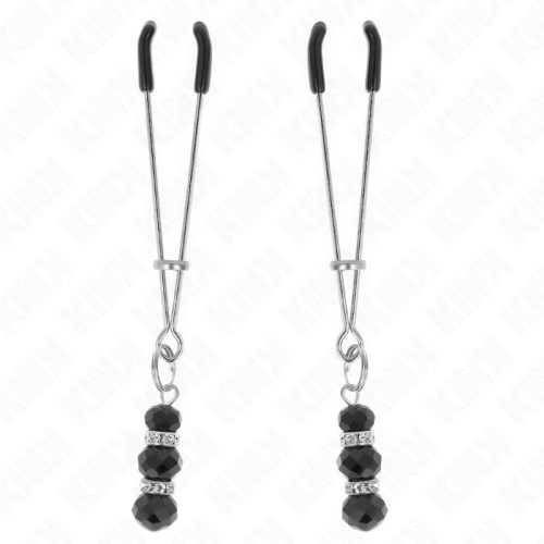 Kink Fine Nipple Clamps with Triple Black Glass Balls