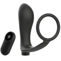 Anilla Pene Con Plug Anal Control Remoto Negro