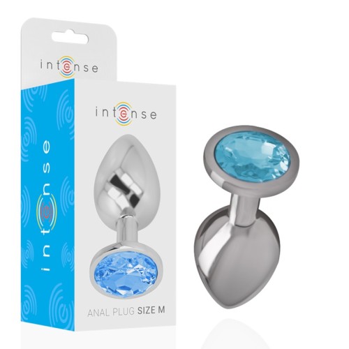 Intense Anal Plug Aluminum with Blue Crystal Size M