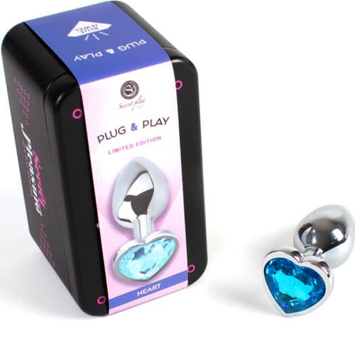 Secretplay Plug Anal de Metal Corazón Azul Talla S 7cm - Perfecto para Principiantes