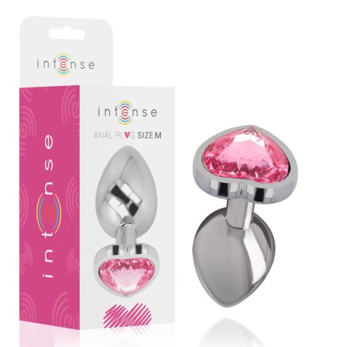 Intense - Plug Anal Metal Aluminio Corazón Rosa Talla M - Placer Glamuroso