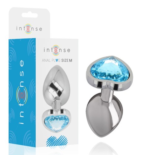 Intense Heart Aluminum Anal Plug Blue Size M