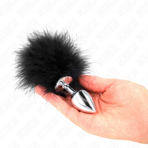 Kink Anal Plug 11 x 7 cm Stainless Steel with Feather 11 cm - Fantasy Accessories