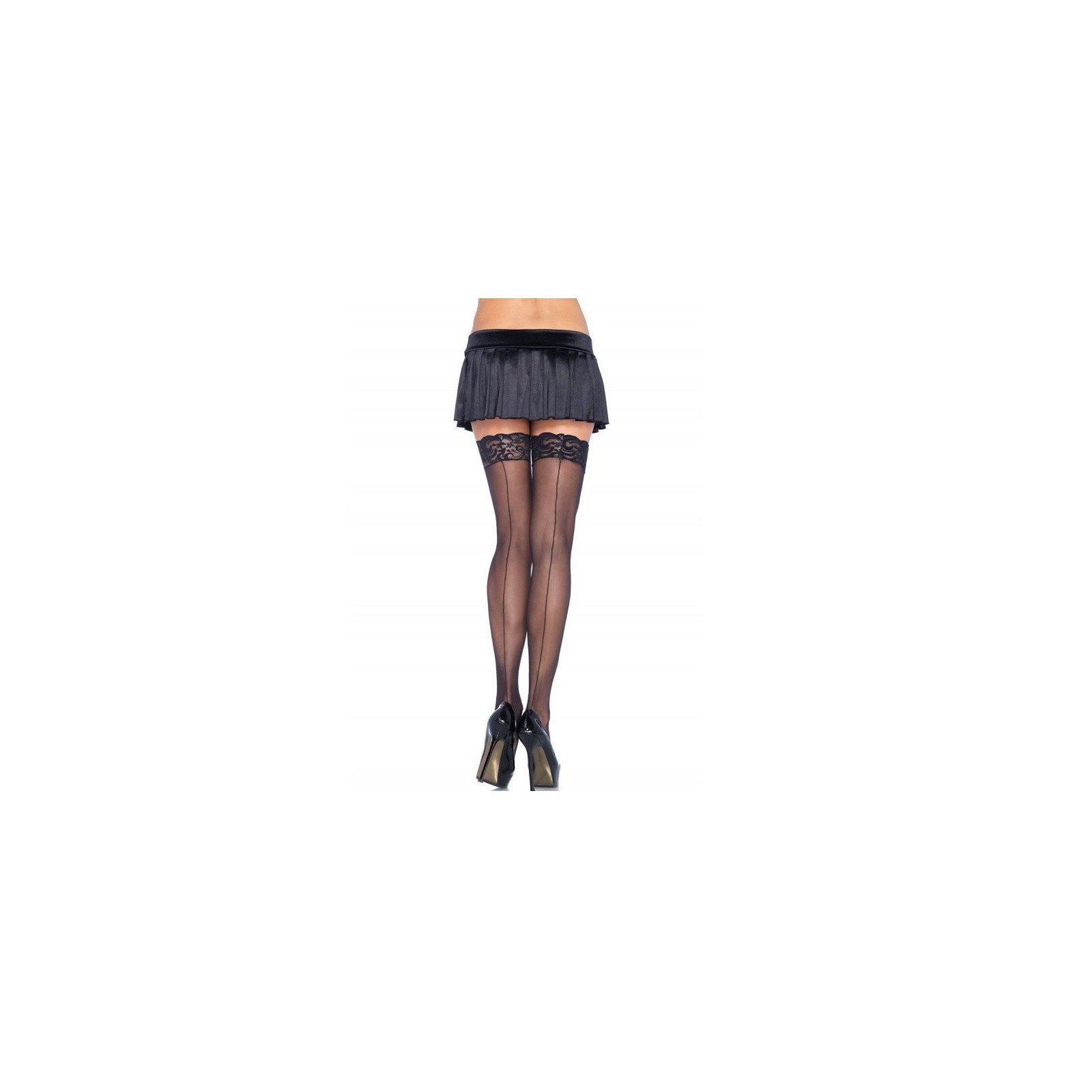 Leg Avenue Black Stockings with Lace Top Plus