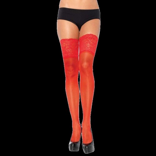 Leg Avenue Medias Rojas Autoadhesivas con Encaje Ancho Talla Única