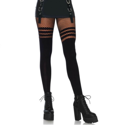 Leg Avenue Fishnet Tights Black - Opaque Stripes