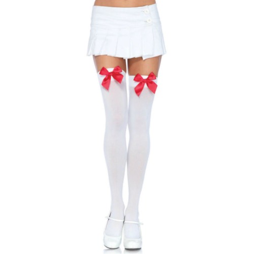 Leg Avenue White Stockings with Red Bow for Stylish Elegance