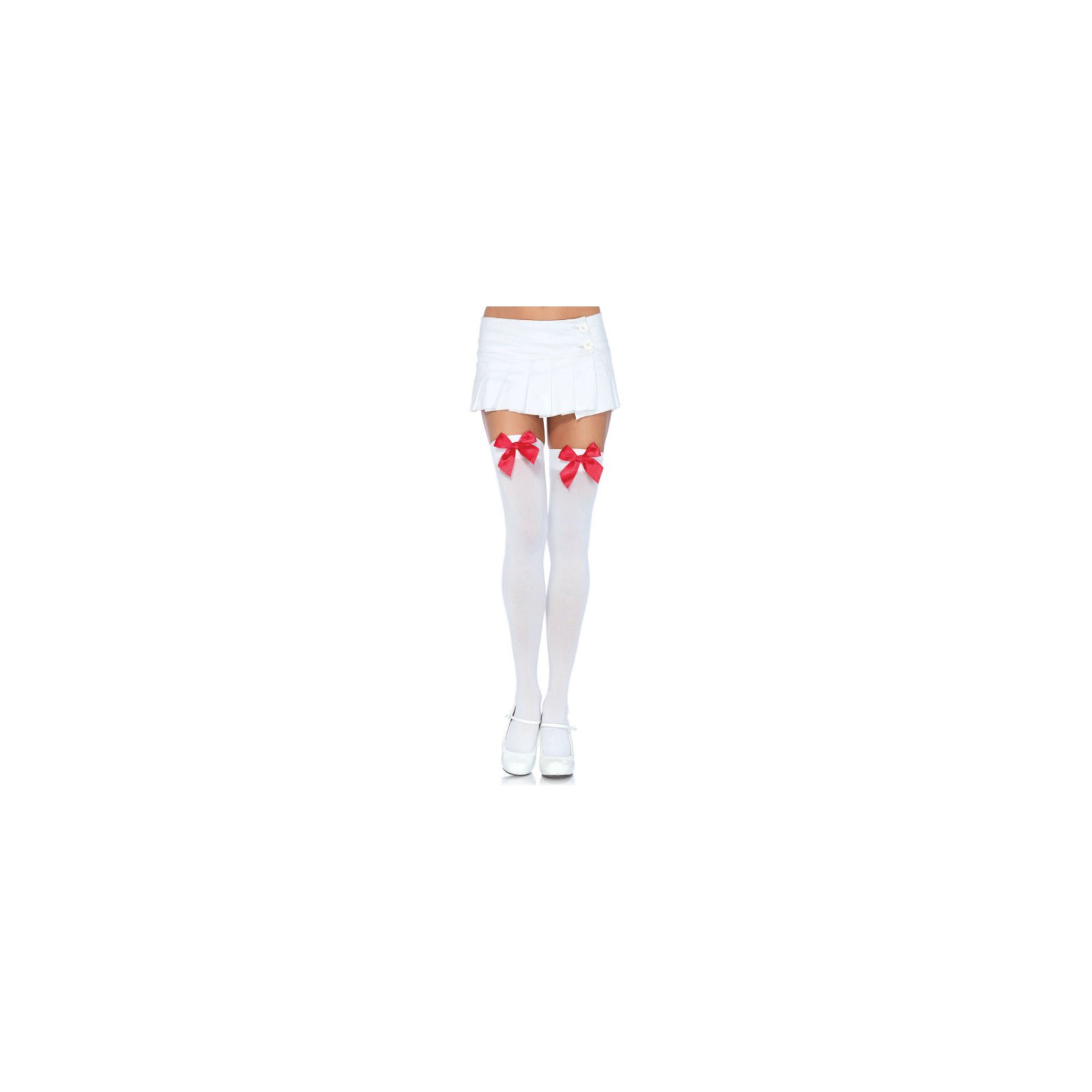 Leg Avenue White Stockings with Red Bow for Stylish Elegance