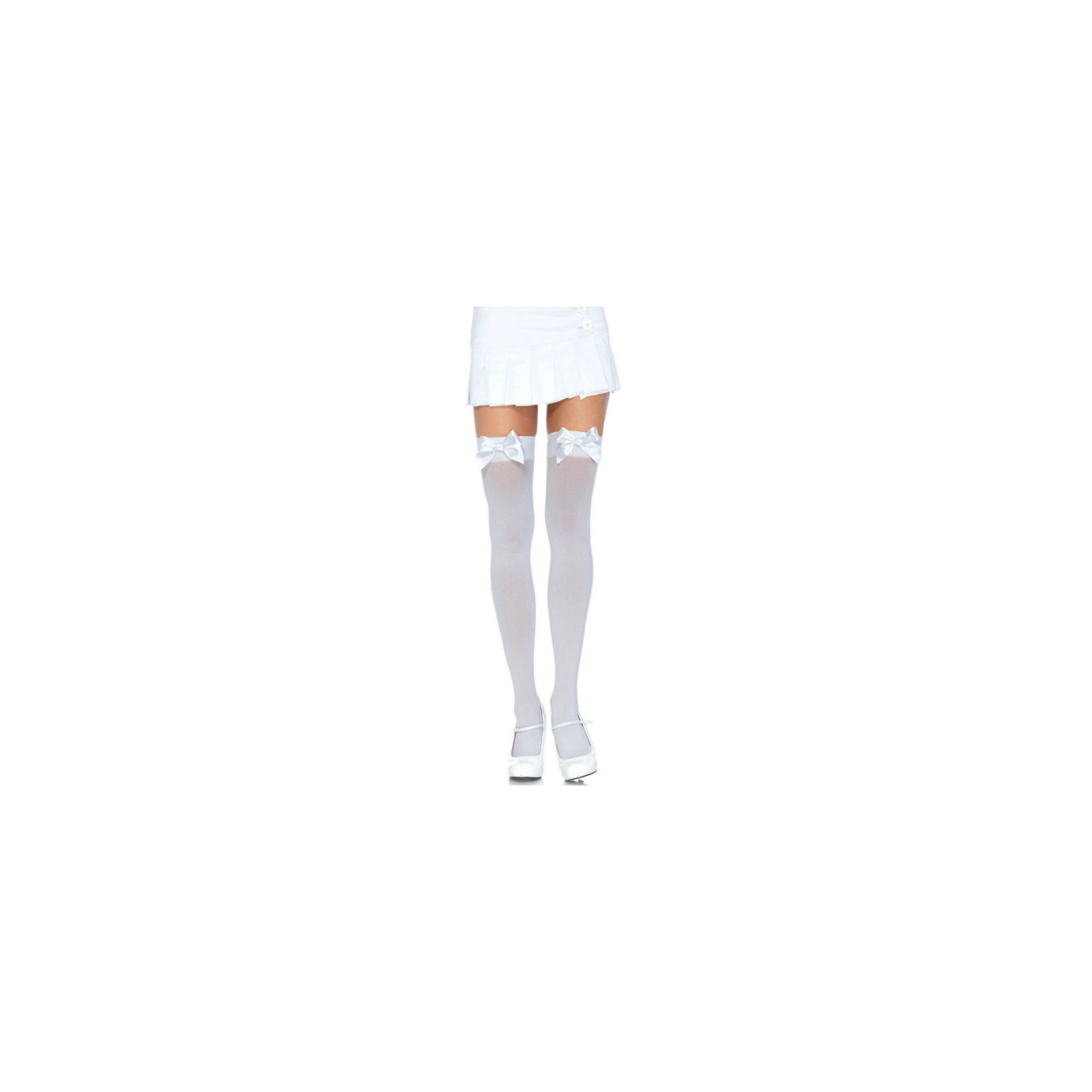 Leg Avenue Medias Nylon Blancas Con Lazo Blanco