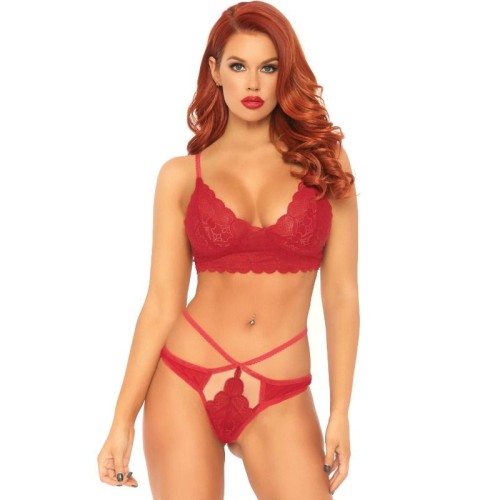 Leg Avenue 2 Piece Set Double Strap Thong Red M/L - Seductive Lingerie