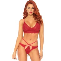 Leg Avenue 2 Piece Set Double Strap Thong Red M/L - Seductive Lingerie