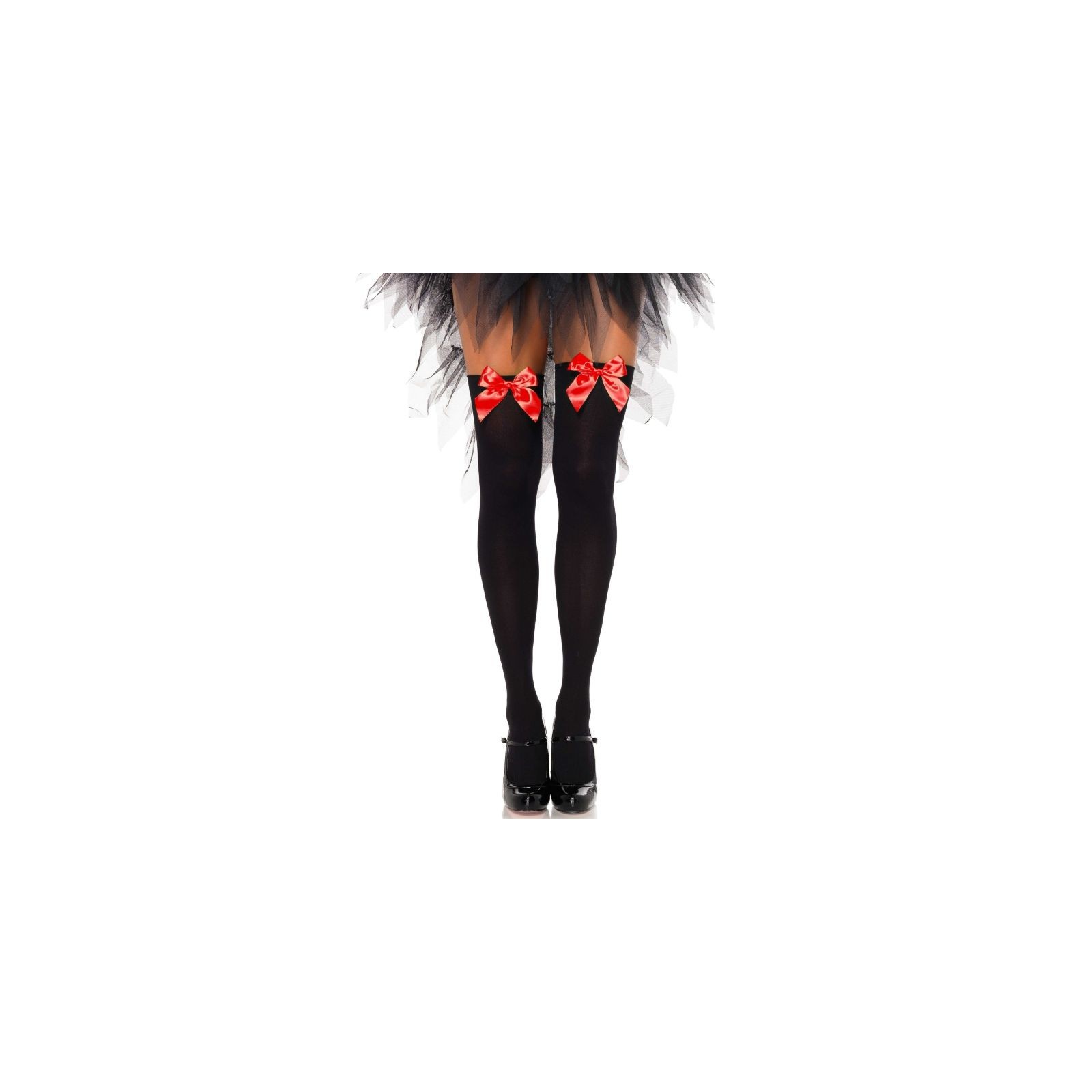 Leg Avenue - Medias Altas Negras Con Lacito Rojo Talla Única