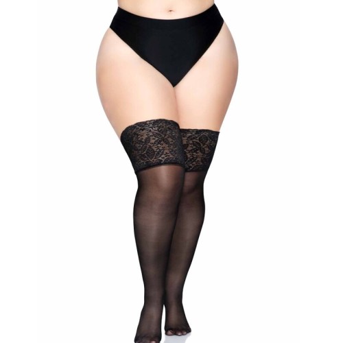 Leg Avenue Plus Size Black Lace Adhesive Thigh Highs