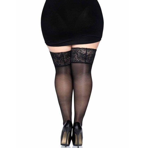 Leg Avenue Medias Negras Autoadhesivas Encaje Ancho Plus Size