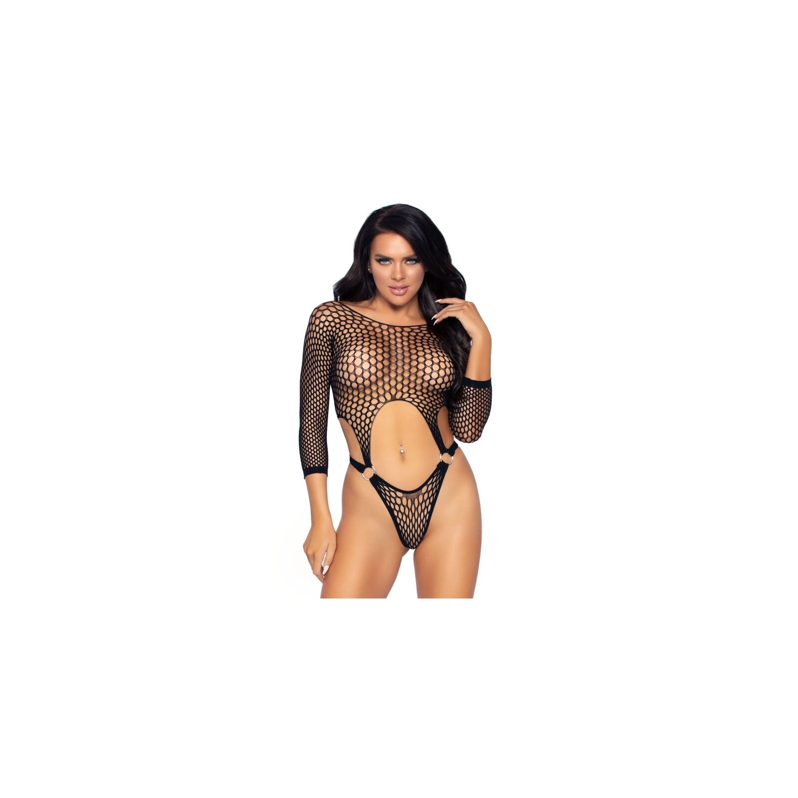 Leg Avenue Long Sleeve Thong Bodysuit One Size Black