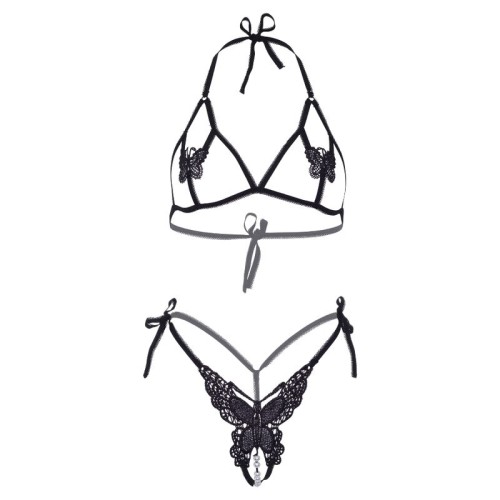 Leg Avenue Butterfly and Pearl Bra Thong Set Two-Piece