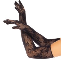 Leg Avenue Black Floral Net Gloves - Seamless Elegance