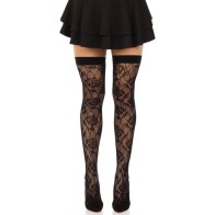 Leg Avenue Black Wild Rose Net Stockings