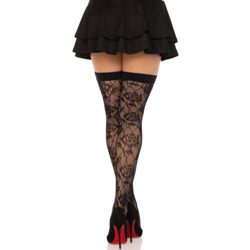 Leg Avenue Black Wild Rose Net Stockings