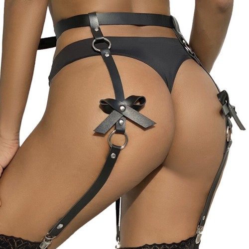 Subblime Leather Chain Leg Harness Black