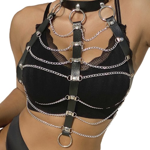 Subblime Leather Chain Chest Harness - One Size