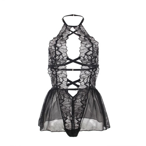 Sublime Lace Halter Teddy Black S/M