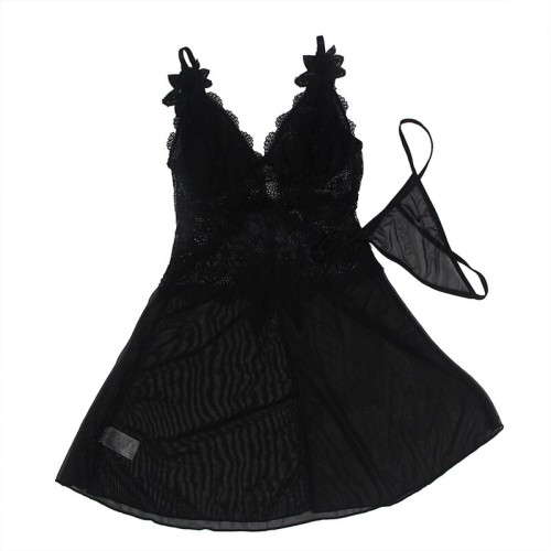 Babydoll de Tul Sublime con Encaje Negro L/XL