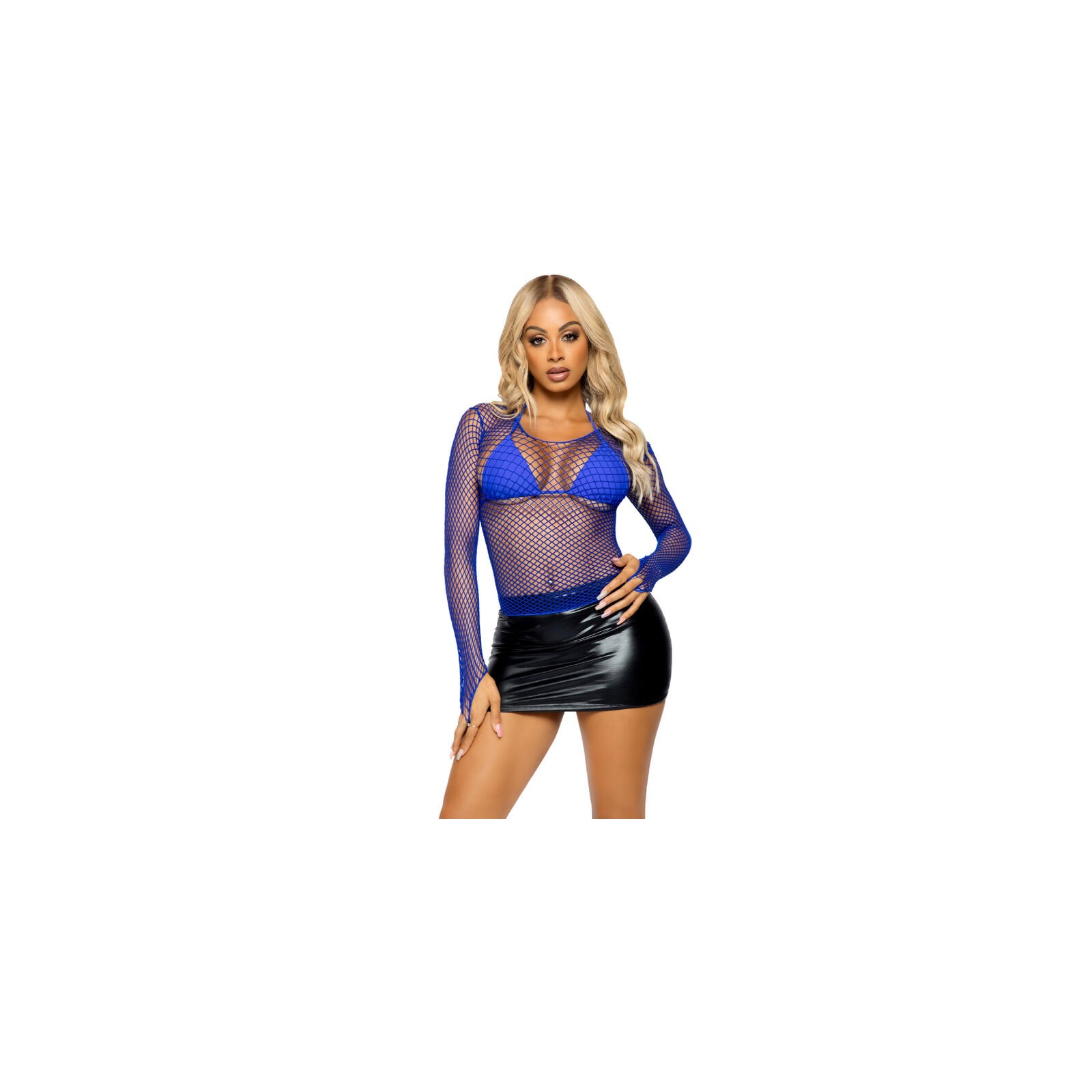 Leg Avenue Long Sleeve Mesh Top Blue