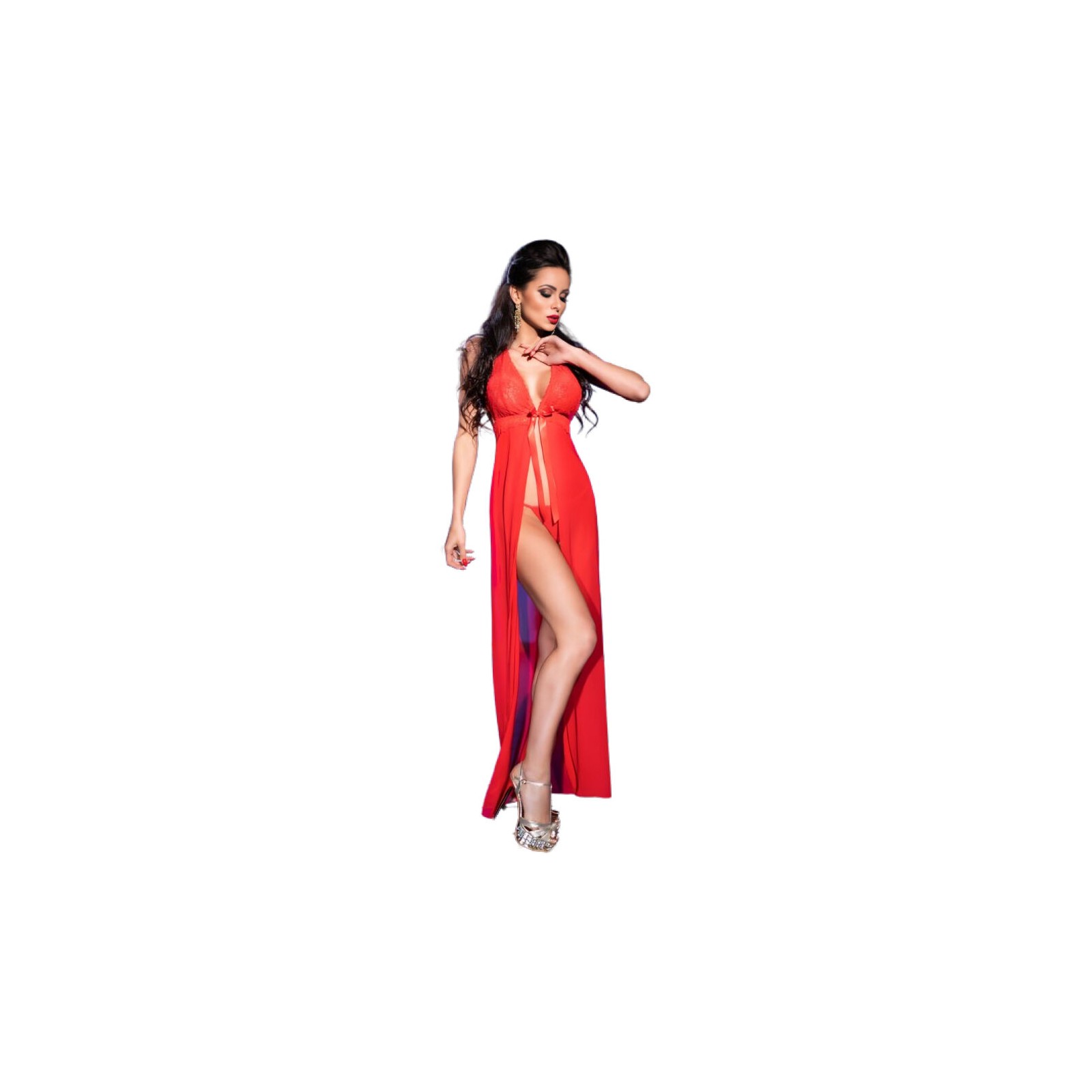 Chilirose Cr 3275 Long Red Babydoll & Thong