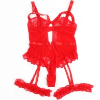 Subblime Lace Garter Teddy in Red - Seductive Lingerie