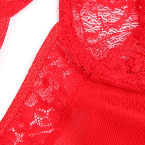 Subblime Lace Garter Teddy in Red - Seductive Lingerie