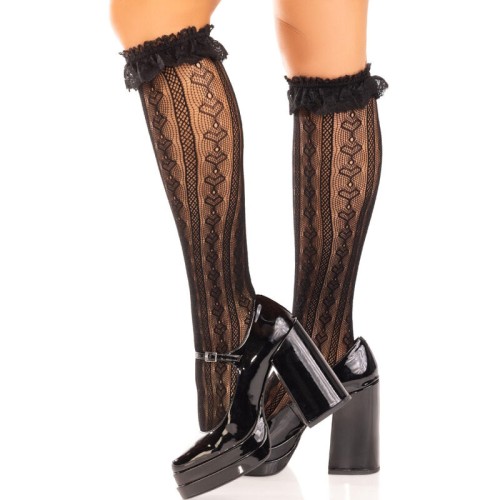 Leg Avenue Knee High Socks with Ruffles Black