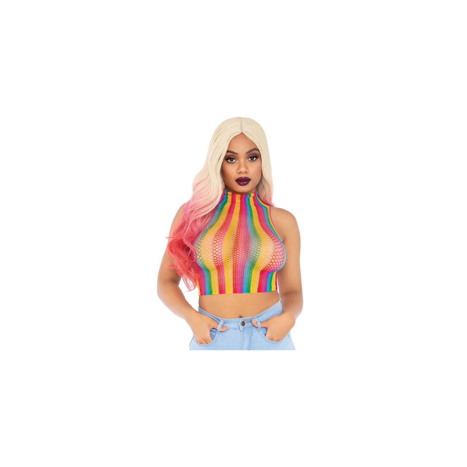 Leg Avenue Rainbow Mesh Crop Top