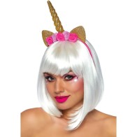 Leg Avenue Gold Unicorn Headband with Flowers