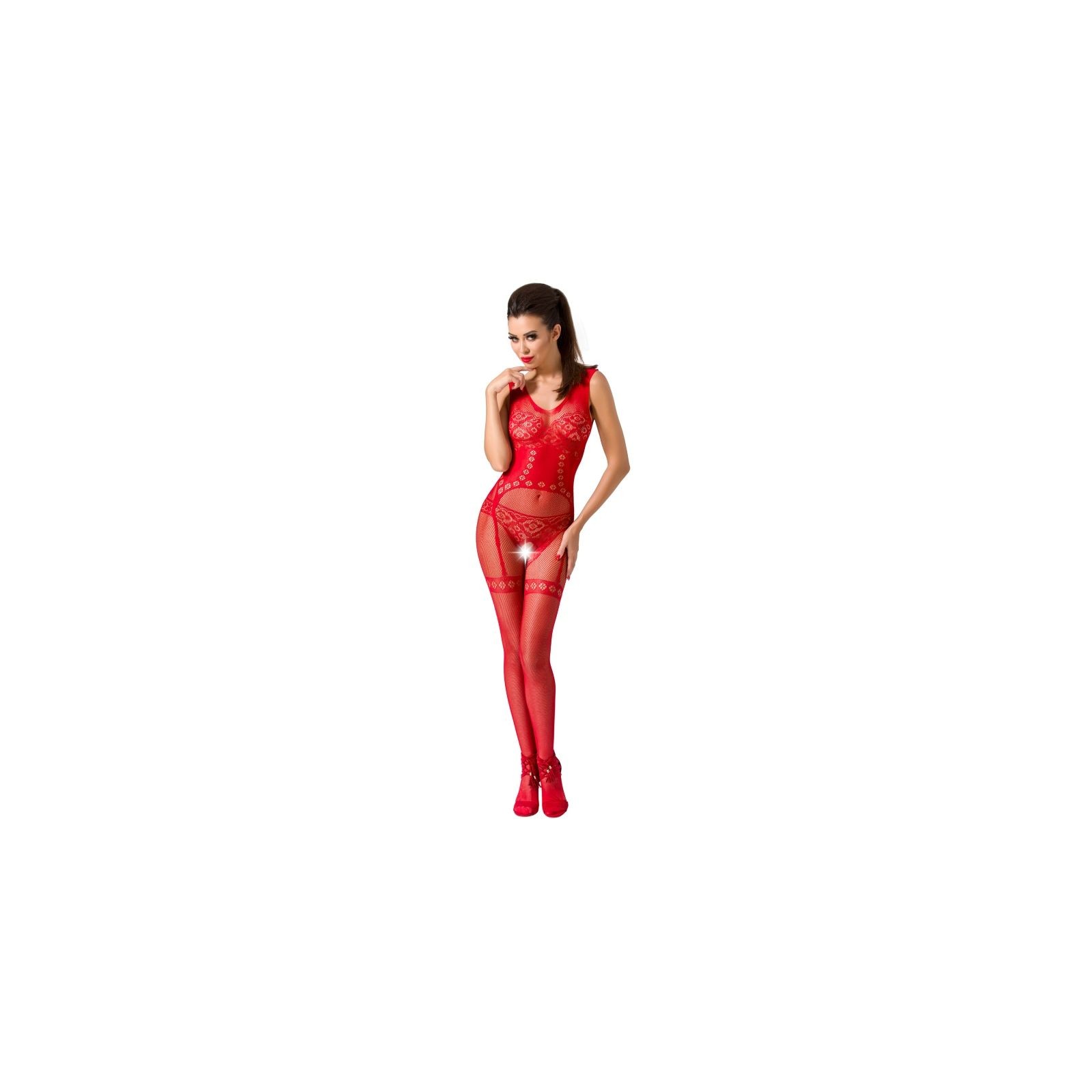 Passion - Woman Bs052 Bodystocking Rojo Talla Única