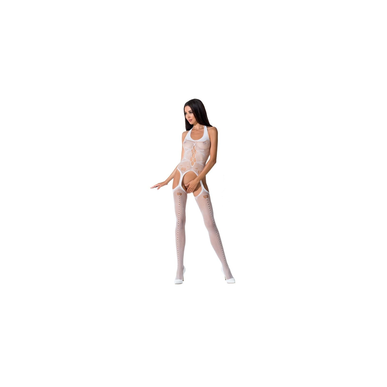 Passion - Woman Bs059 Bodystocking Blanco Talla Única