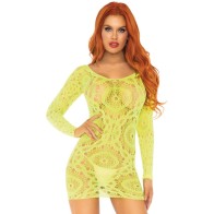 Mini Vestido De Encajes Manga Larga Neon Talla Única de Leg Avenue - Lencería Sexy