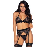 Leg Avenue Set De Tres Piezas Top, Liguero Y Tanga L