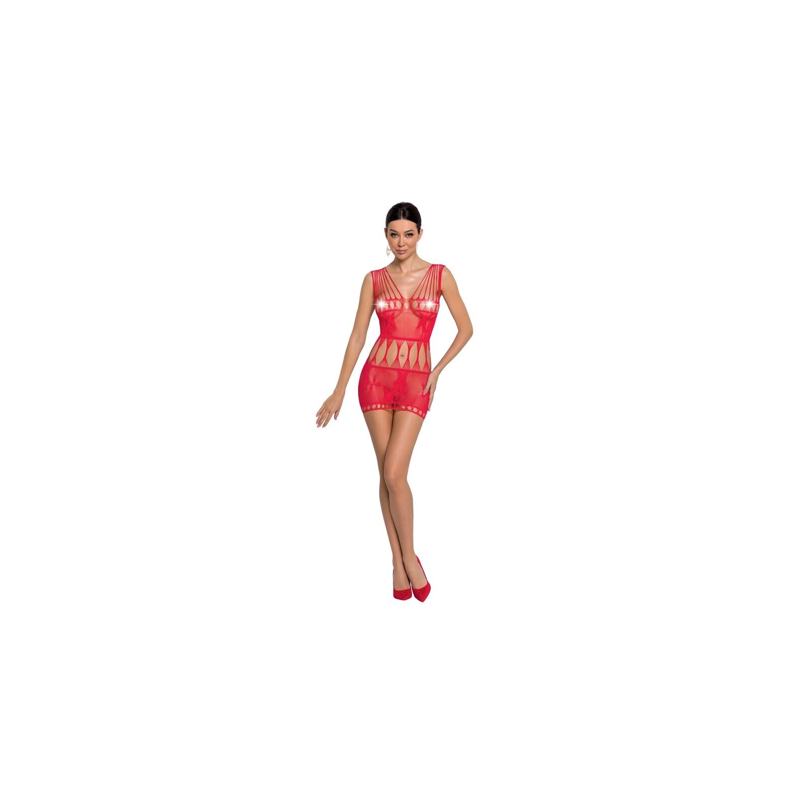 Passion - Woman Bs090 Bodystocking Rojo Talla Única