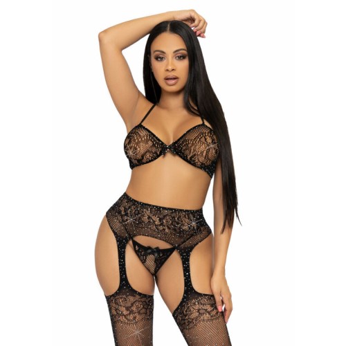 Leg Avenue Three Piece Set Bra Thong Stockings