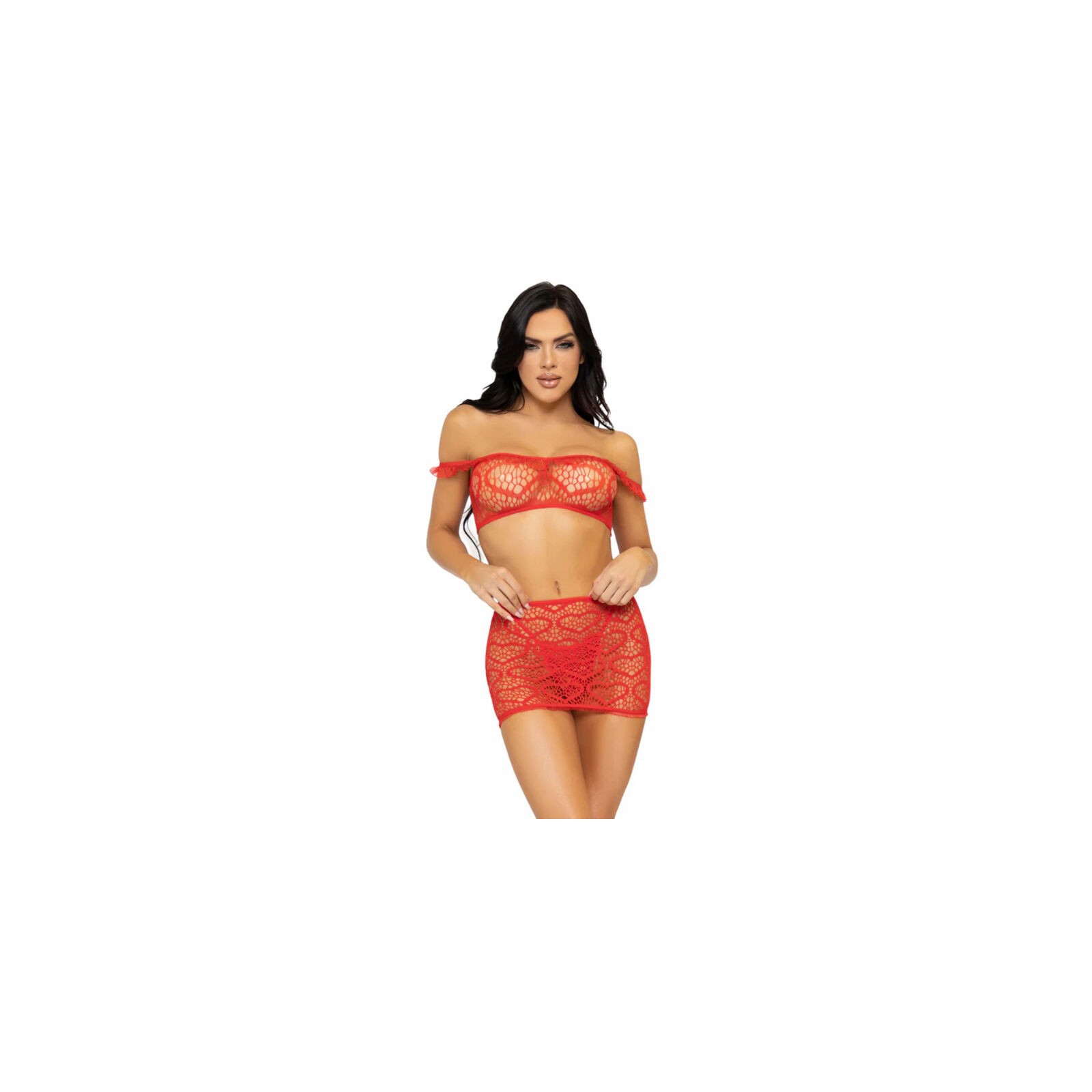 Leg Avenue Three Piece Set Top Mini Skirt Thong One Size Red